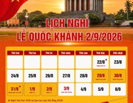 THÔNG BÁO LỊCH NGHỈ LỄ QUỐC KHÁNH NGÀY 2/9 NĂM 2026
